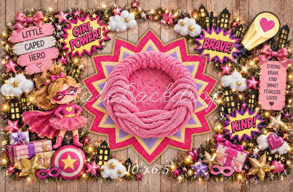 Kate Newborn Pink Girl SuperHero Gifts Printed Backdrop Designed by Laura Bybee