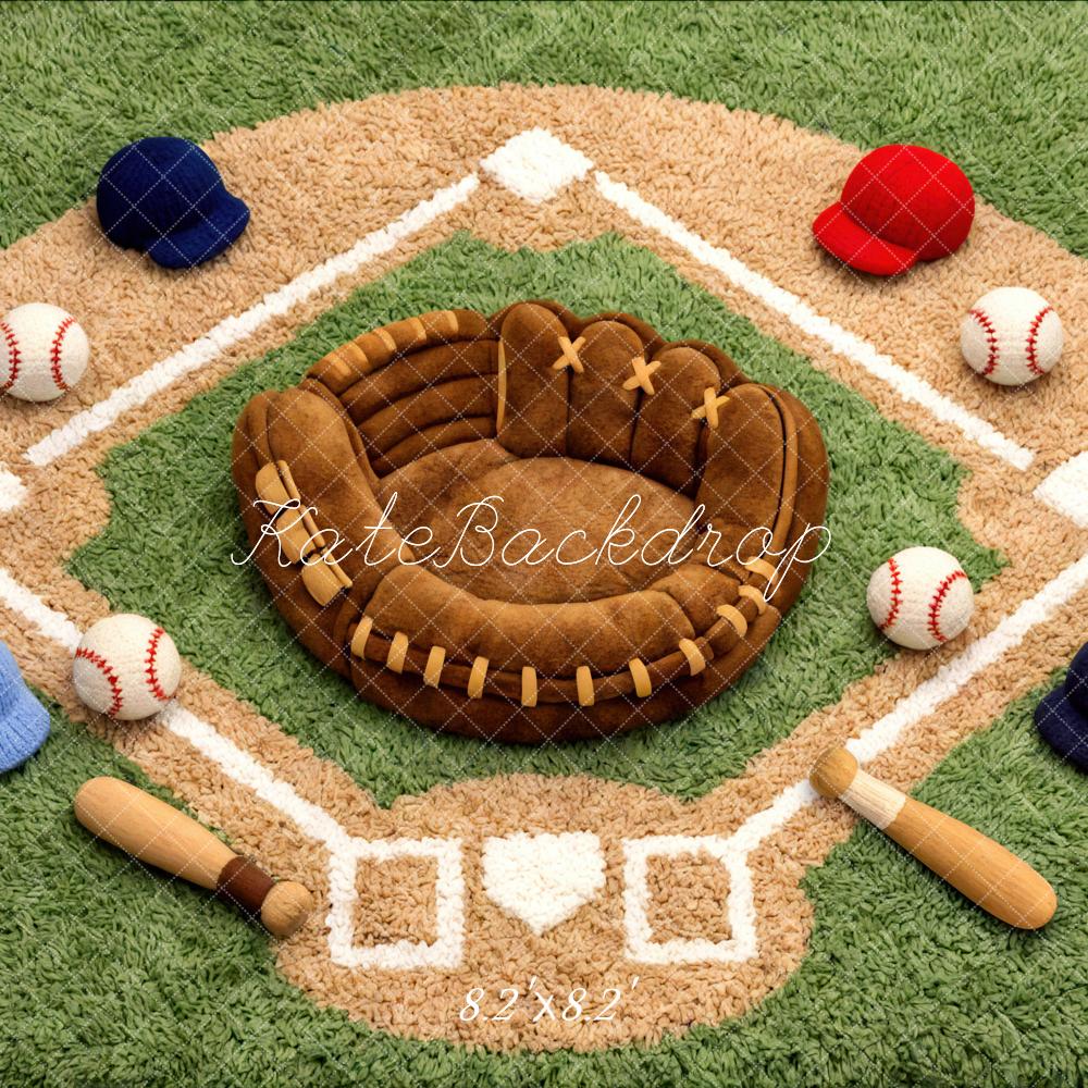 Kate Newborn Baseball Field Glove Bat Ball Cap Printed Backdrop Designed by Mini MakeBelieve