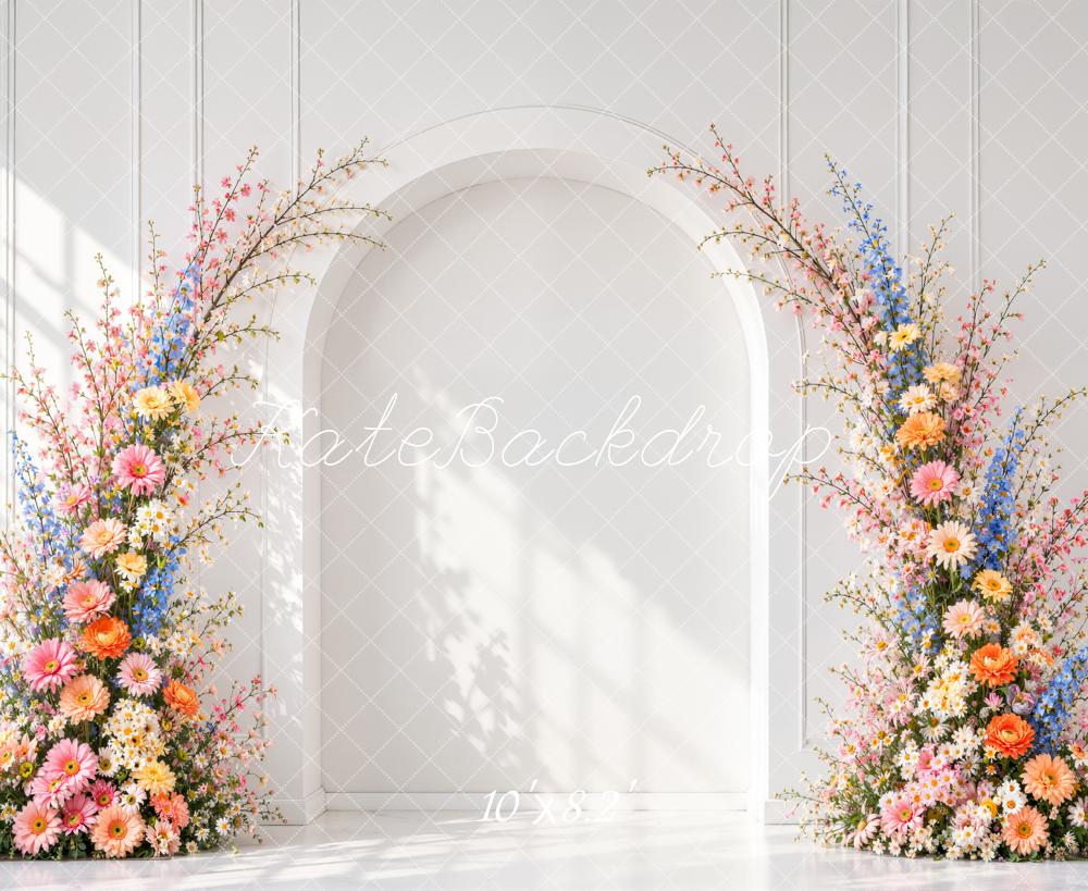 Kate Spring Flower Arch White Wall Sunlight Printed Backdrop Designed by Emetselch