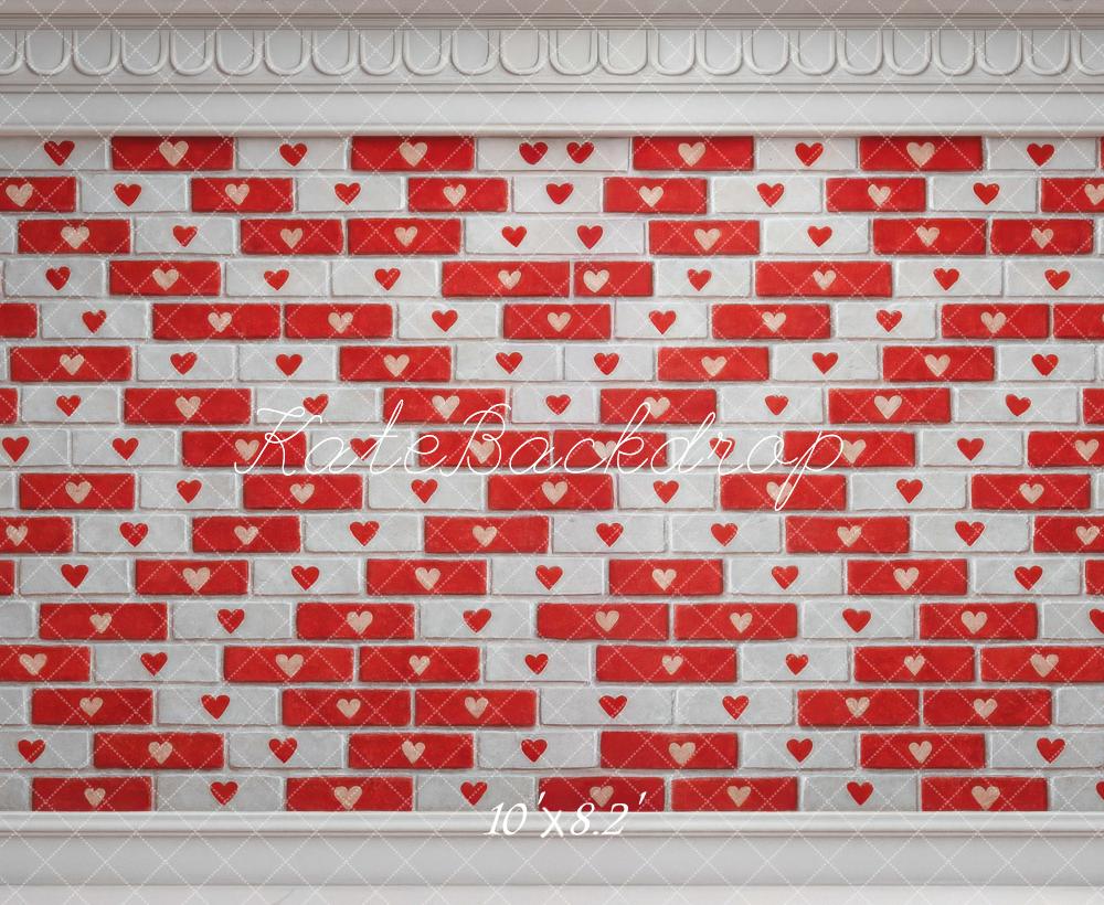 Kate Red Heart Brick Wall Backdrop Designed by Mini MakeBelieve