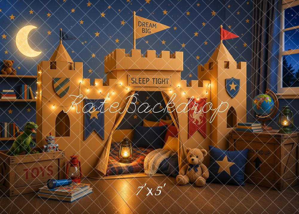 Kate Dreamy Kids Castle Bedroom Tent Toys Moon Stars Blue Wall Printed Backdrop Designed by Ashley Ward