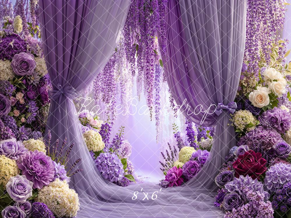 Kate Spring Purple Flower Arch Curtains Floral Printed Backdrop Designed by Emetselch