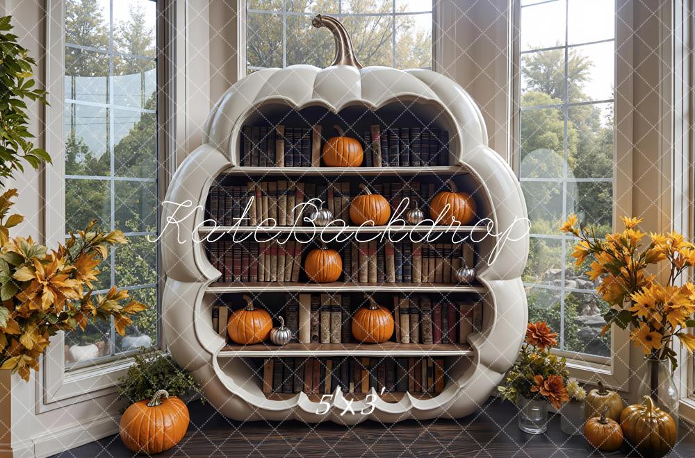 Kate Fall Pumpkin Cabinet Bookshelf Indoor Window Backdrop Designed by Mini MakeBelieve