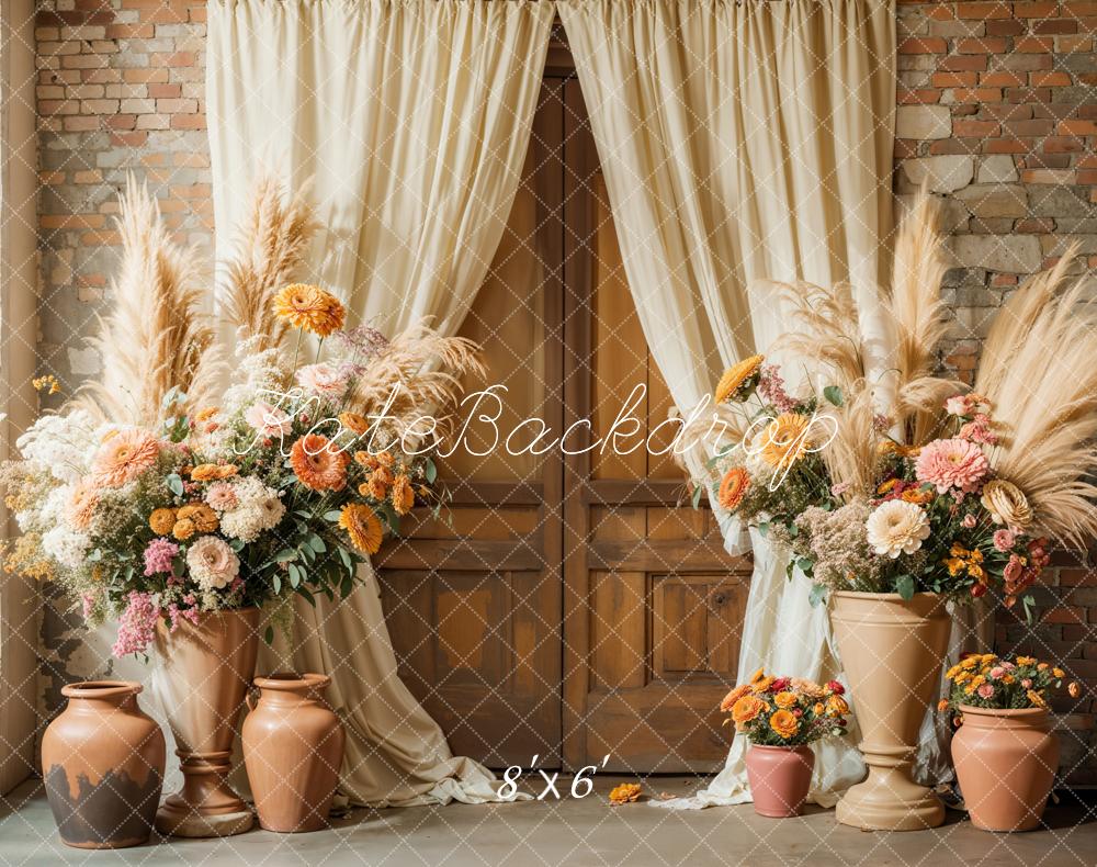 Kate Boho Floral Rustic Curtain Wedding Backdrop Designed by Emetselch