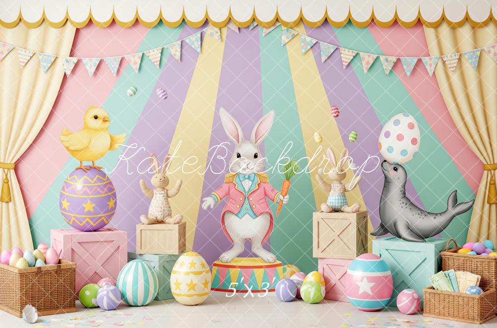 Kate Easter Bunny Circus Pastel Stripes Printed Backdrop Designed by Patty Roberts