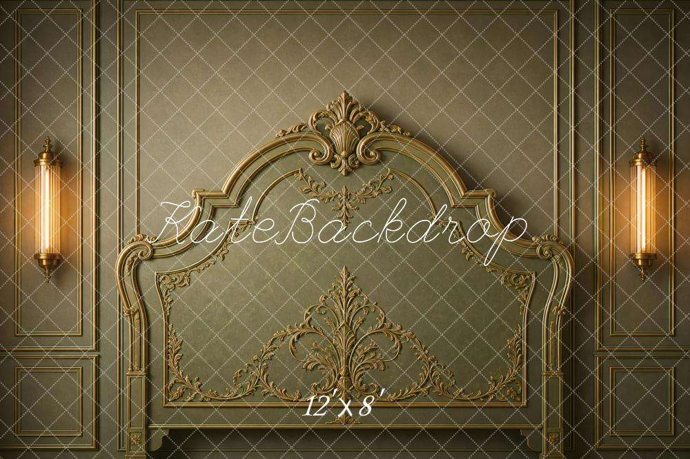 Kate Headboard Green Ornate Vintage Wall Printed Backdrop Designed by Vertigo Productions