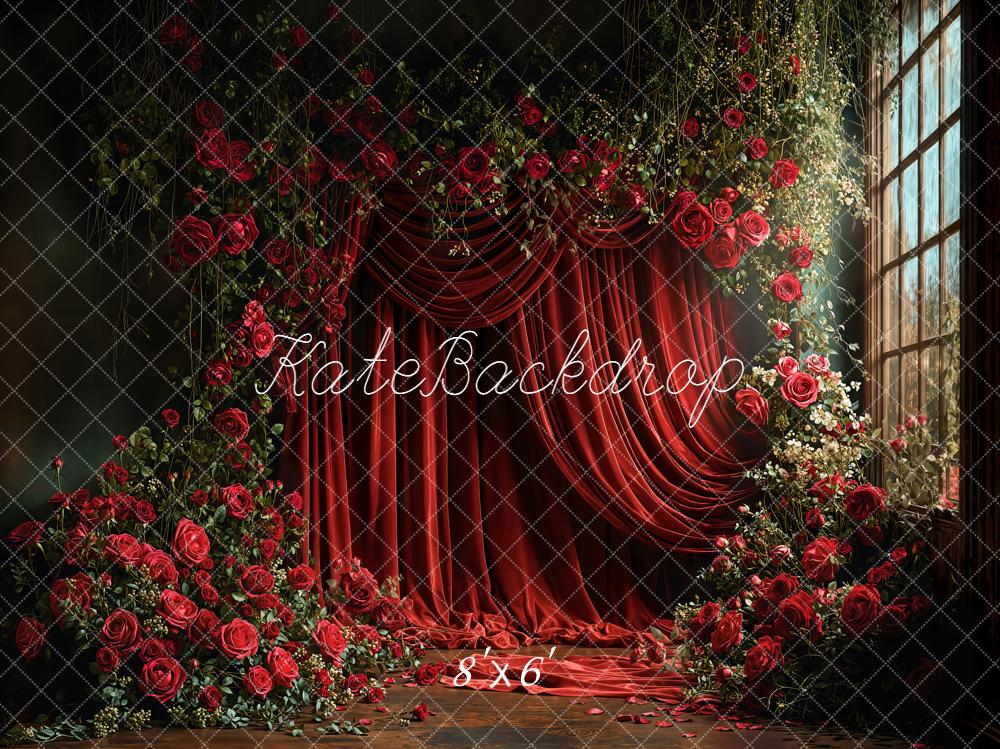 Kate Valentines Red Rose Flower Arch Curtains Window Backdrop Designed by Emetselch