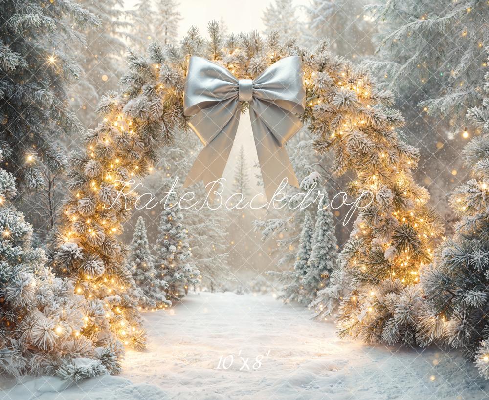 Kate Christmas Snowy Pine Arch Forest Bow Backdrop Designed by Emetselch