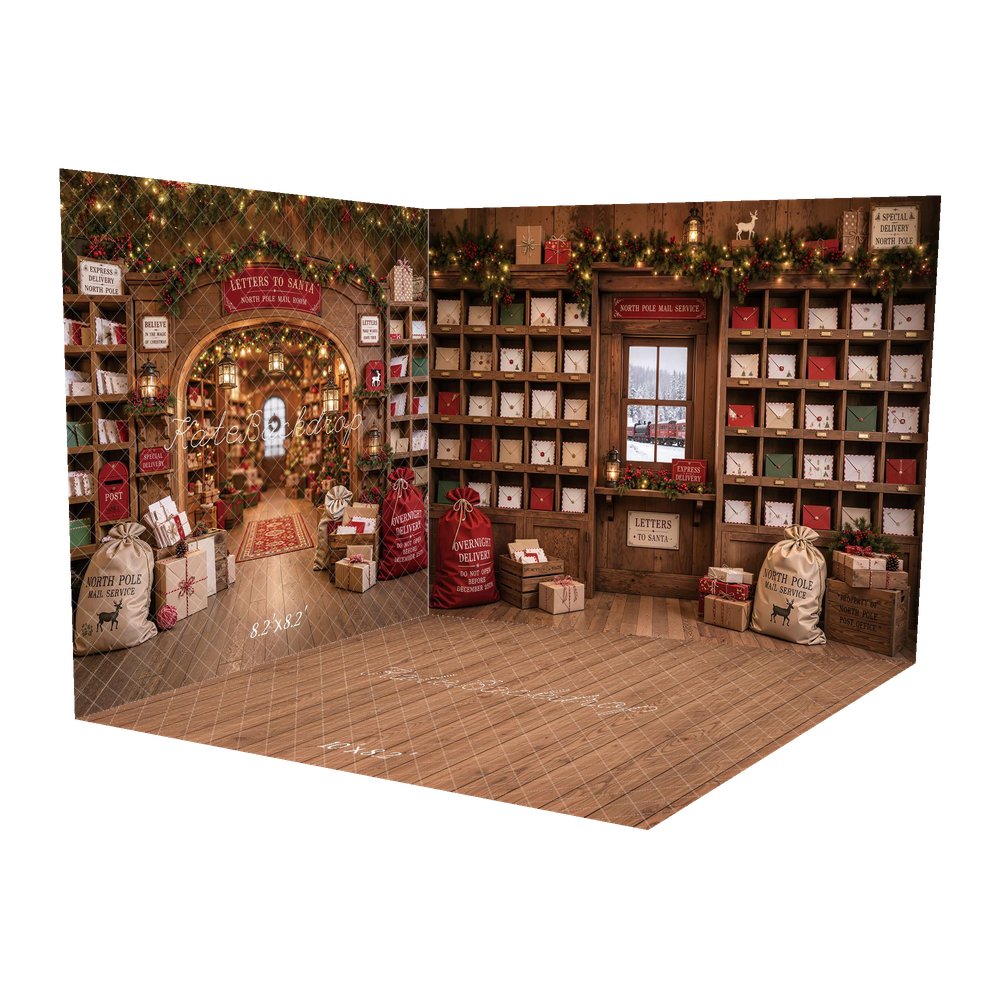 Kate Christmas North Pole Mail Room Letters Presents Garland Printed Backdrop Room Set