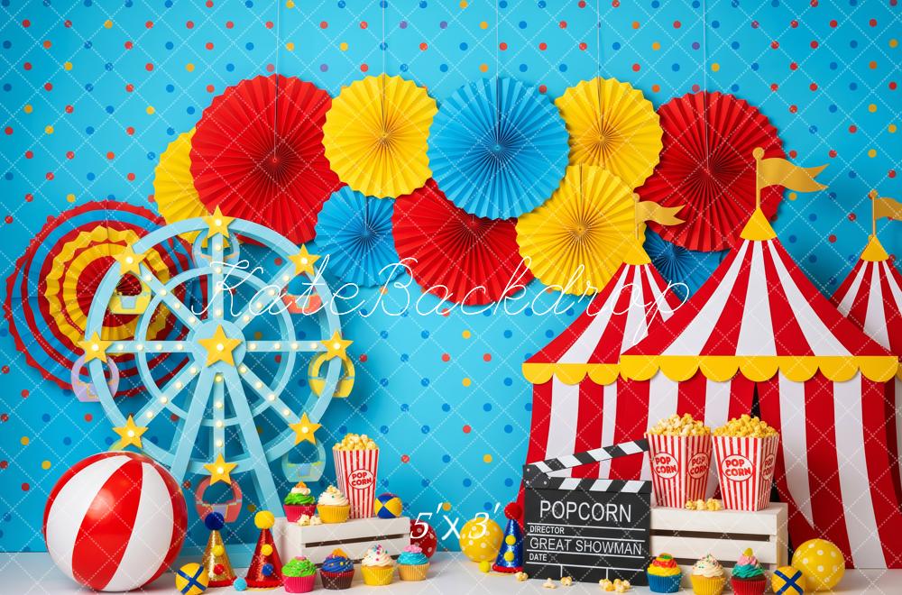 Kate Circus Tent Ferris Wheel Carnival Decor Blue Printed Backdrop Designed by Patty Roberts
