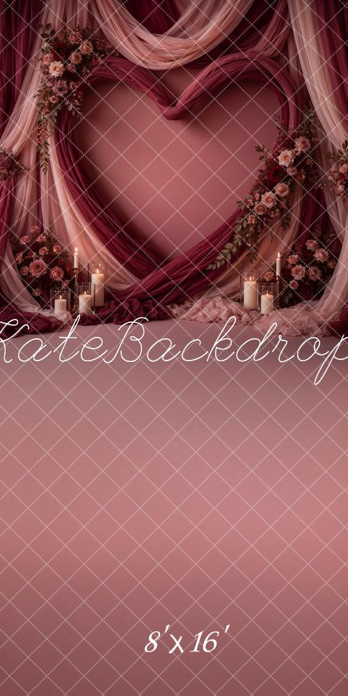 Kate Sweep Valentine's Day Burgundy Draped Heart Floral Candles Printed Backdrop Designed by Ashley Ward