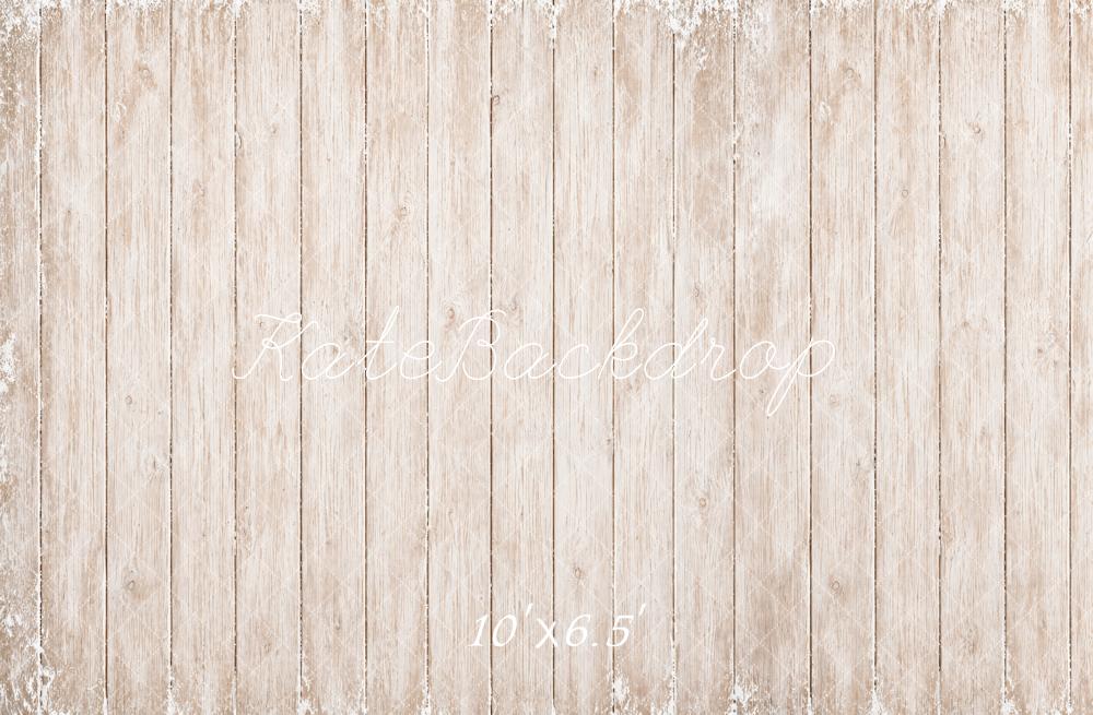 Kate Light Beige Vintage Wood Plank Floor Printed Backdrop Designed by Kate Image