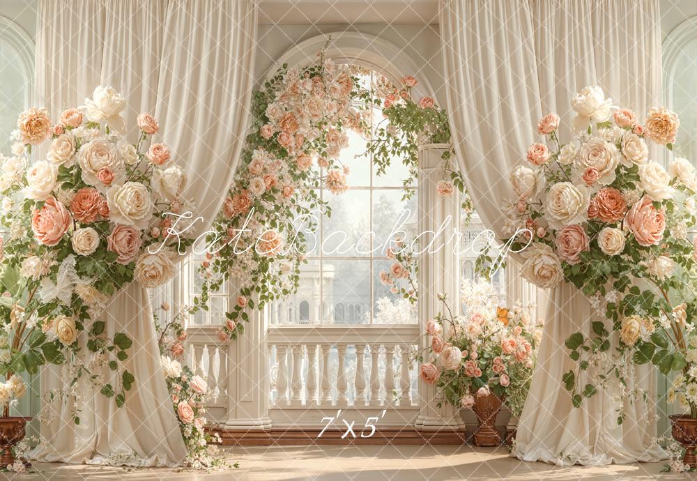 Kate Spring Flower Arch Ivory Curtains Window Printed Backdrop Designed by Emetselch