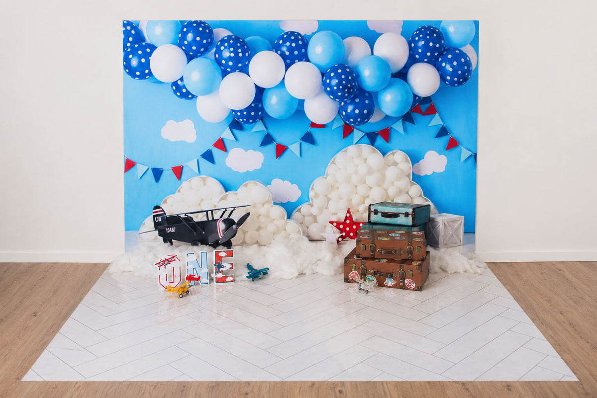 Kate Blue White Balloon Airplane Cakesmash Photo Kit Photography Backdrops&Props Themed Bundle(US ONLY)