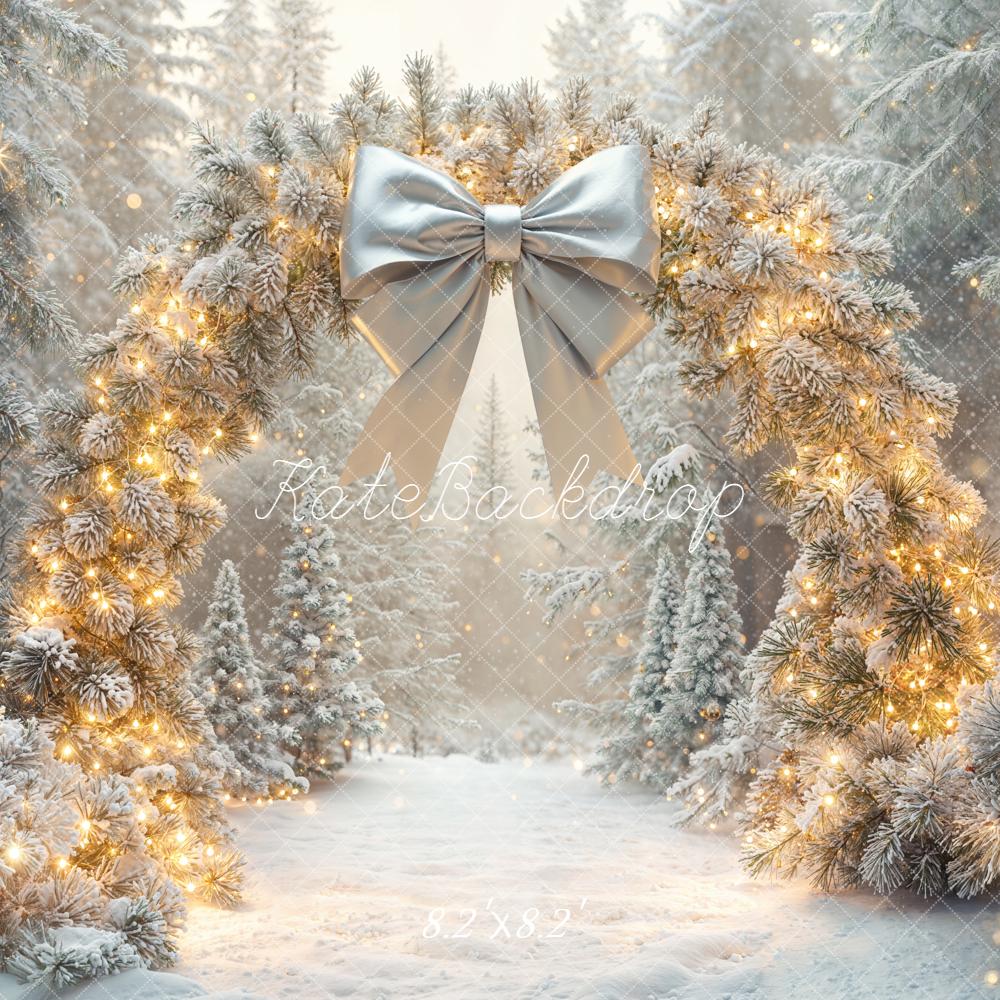 Kate Christmas Snowy Pine Arch Forest Bow Backdrop Designed by Emetselch