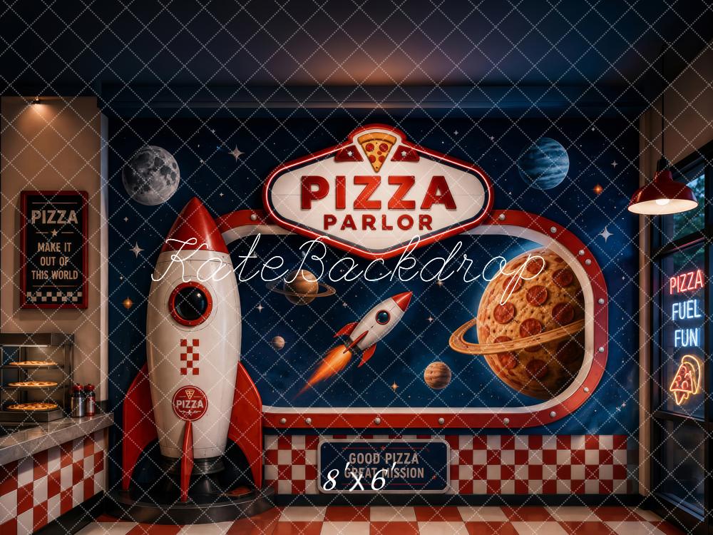 Kate Pizza Parlor Space Rocket Planets Printed Backdrop Designed by Megan Leigh Photography
