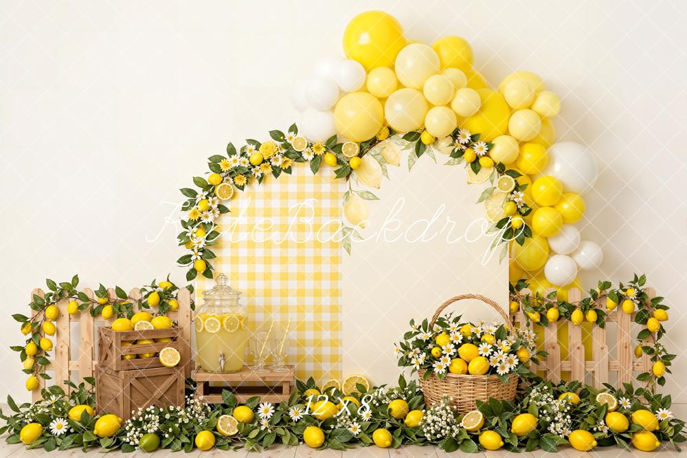 Kate Cake Smash Lemon Balloon Arch Crates and Basket Printed Backdrop Designed by Emetselch
