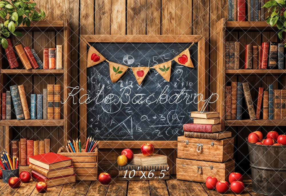 Kate Graduation/Back to School Blackboard Bookshelf Wood Backdrop Designed by Emetselch