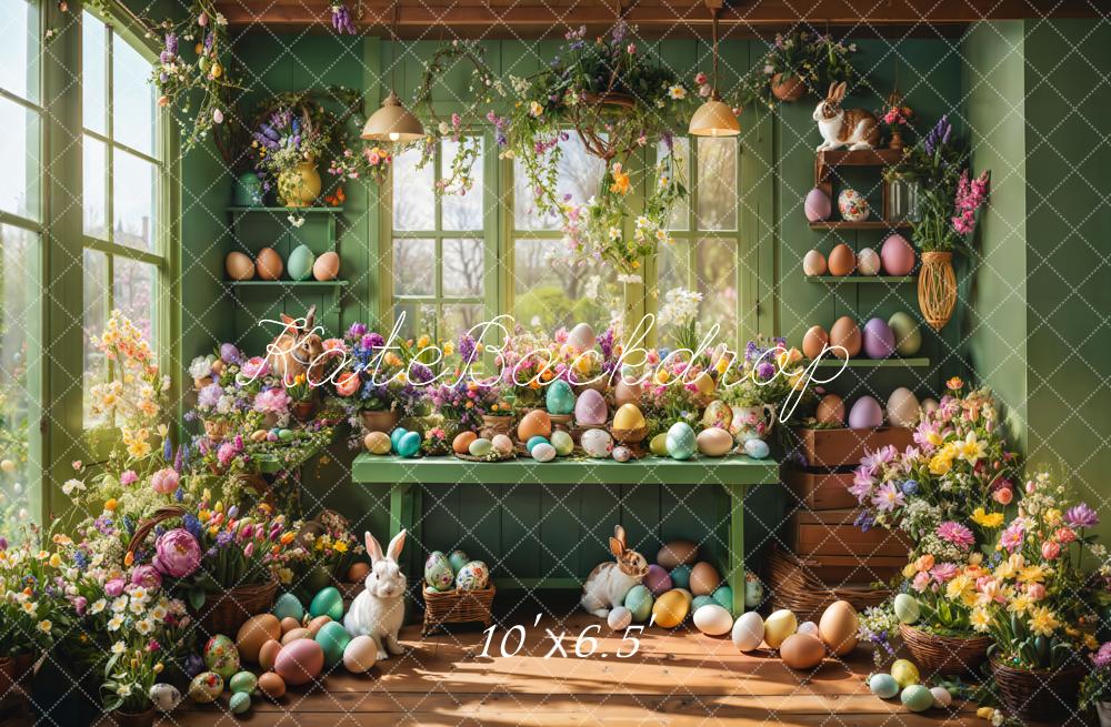 Easter Window Bunny Flowers Eggs Foto Achtergrond Designed by Emetselch