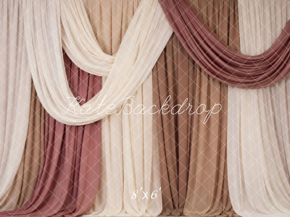 Kate Elegant Cream Brown Mauve Draped Fabric Printed Backdrop Designed by Vertigo Productions