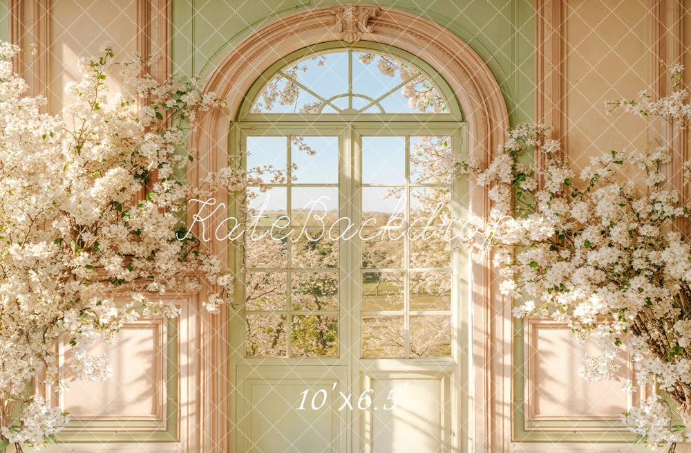 Kate Spring Arch Door White Flower Blossoms Sunlight Backdrop Designed by Emetselch