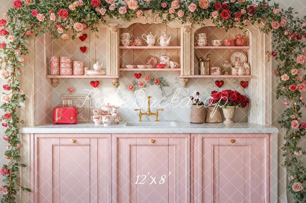 Kate Valentine's Day Pink Kitchen Flower Arch Backdrop Designed by Emetselch