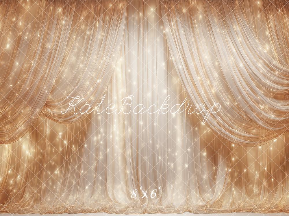 Kate Stage Gold Sparkle Draped Curtain Printed Backdrop Designed by Angela Miller