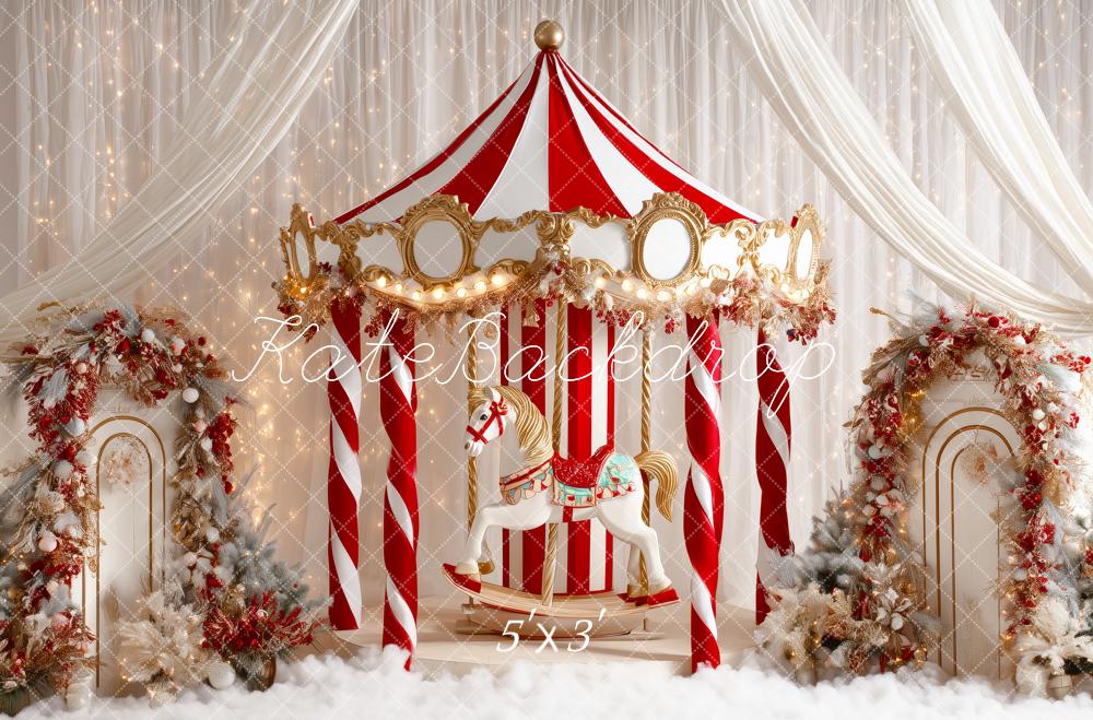 Kate Christmas Circus Carousel White Drapes Backdrop Designed by Patty Roberts