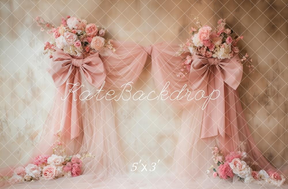 Kate Floral Pink Bow Drapes Vintage Wall Backdrop Designed by Patty Roberts
