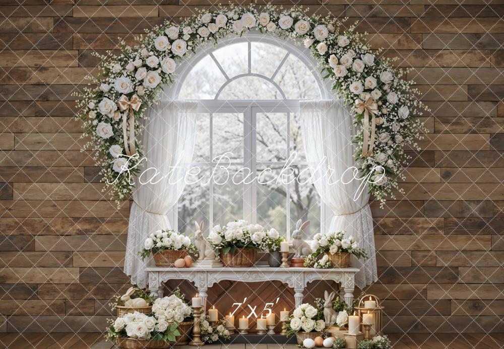Kate Easter Bunny Flower Arch Window Wood Wall Backdrop Designed by Mini MakeBelieve