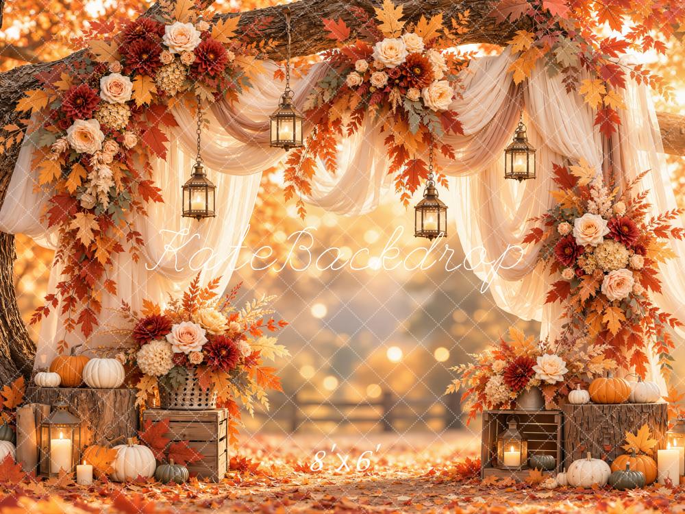 Kate Fall Flower Branch Arch Drapes Lanterns Printed Backdrop Designed by Emetselch