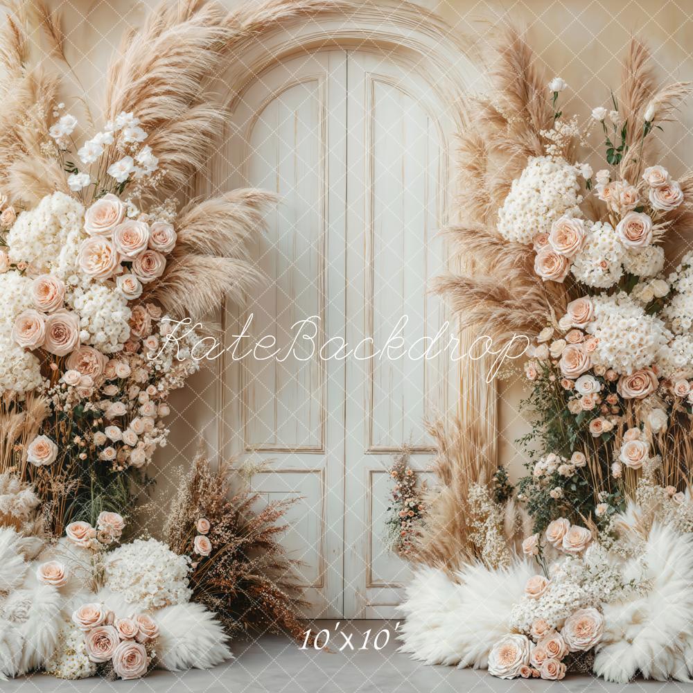 Backdrop per matrimonio Boho floreale con pampas progettato da Emetselch