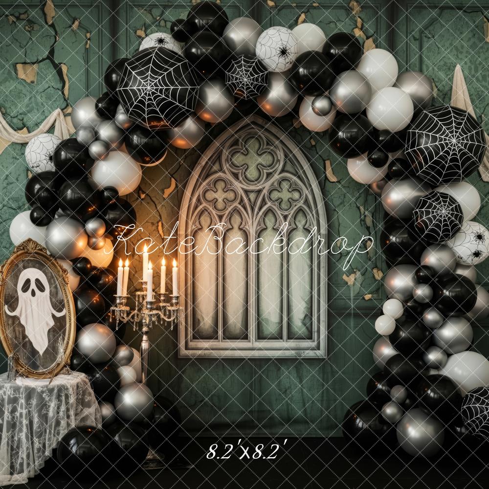 Kate Halloween Gothic Balloon Arch Spiderwebs Ghost Vintage Wall Backdrop Designed by Patty Roberts