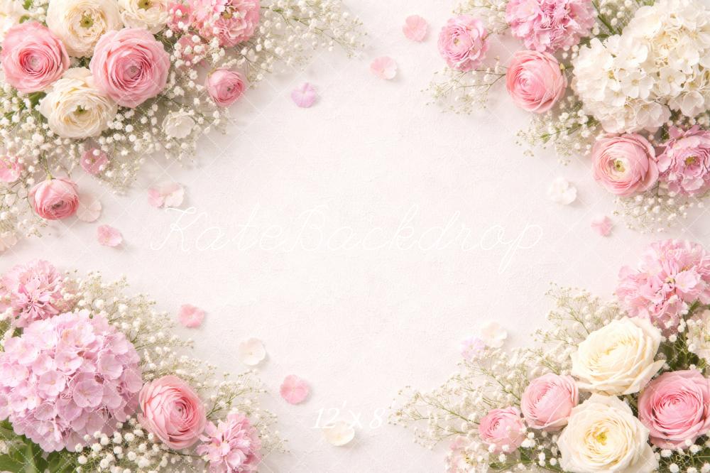 Kate Newborn Pink and White Floral Border Printed Backdrop Designed by Megan Leigh Photography