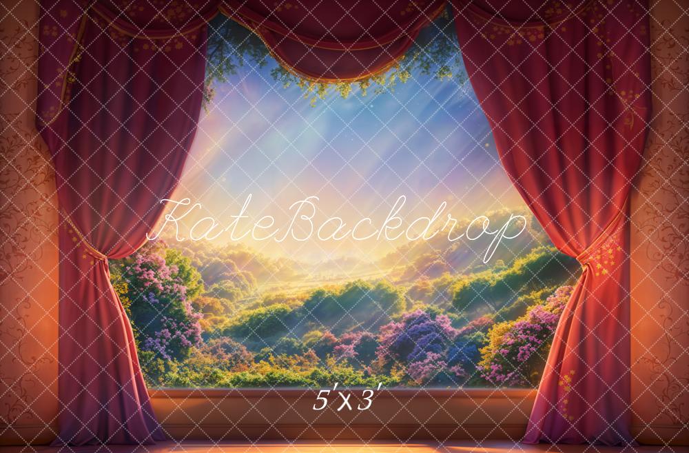 Kate Theater Red Curtain Scenic Landscape Printed Backdrop Designed by Emetselch