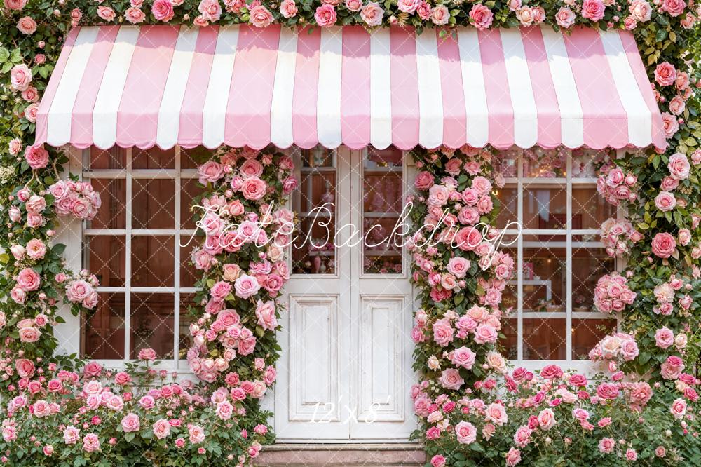 Kate Valentines Pink Rose Flower Shop Striped Awning Backdrop Designed by Emetselch