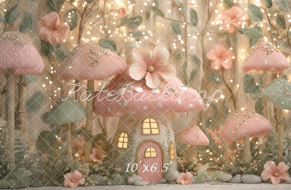 Kate Fairy Fantasy Pink Mushroom House Printed Backdrop Designed by Ashley Paul