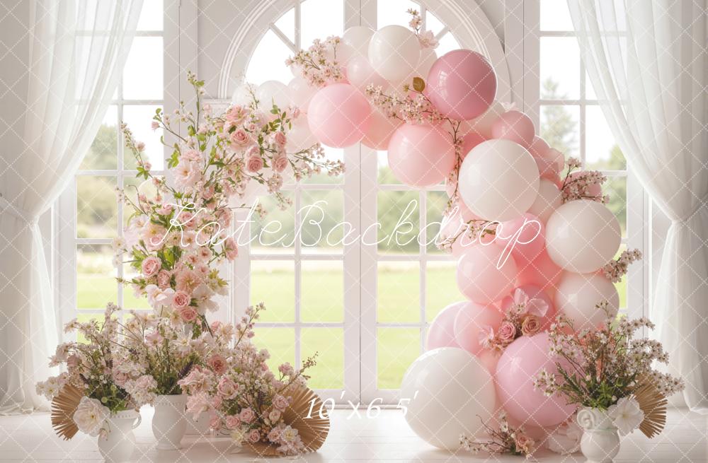 Kate Spring Pink Flower Arch Balloon Window Backdrop Designed by Emetselch