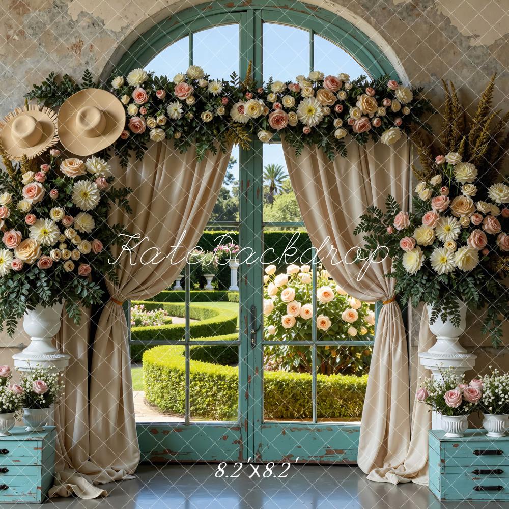 Kate Spring Flower Arch Drapes Garden Window Printed Backdrop Designed by Mini MakeBelieve