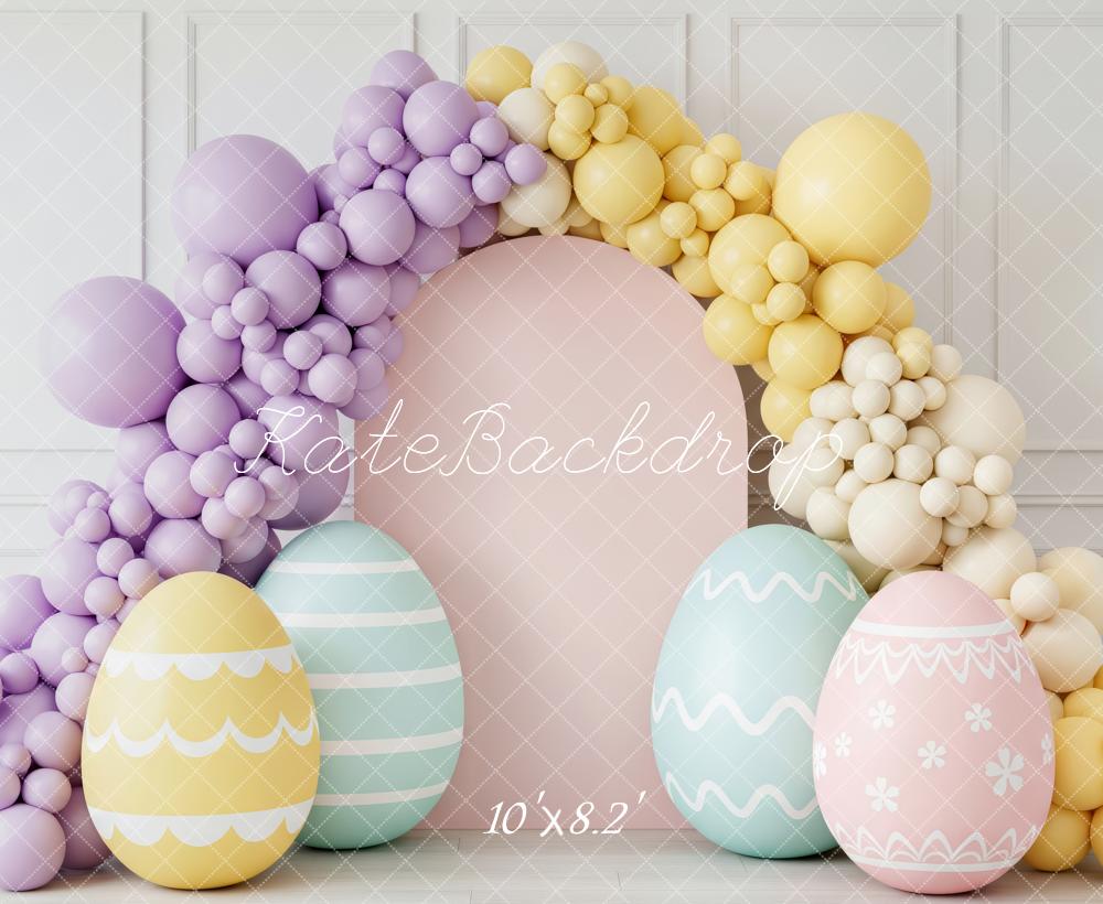 Kate Easter Modern Balloon Arch Pastel Eggs Printed Backdrop Designed by Patty Roberts
