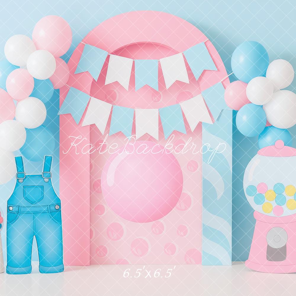 Kate Cake Smash Bubblegum Candy Shop Balloon Party Backdrop Designed by Mini MakeBelieve