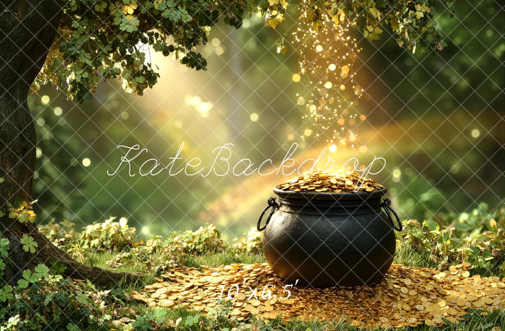 Kate St. Patrick's Day Pot of Gold Shamrock Forest Backdrop Designed by Chain Photography