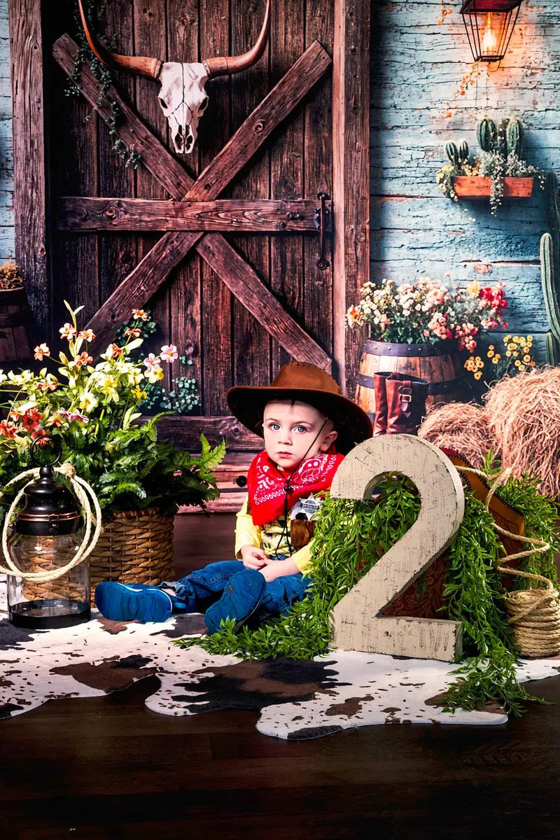 Kate Western Cowboy Rustic Barn Door Backdrop Designed by Emetselch