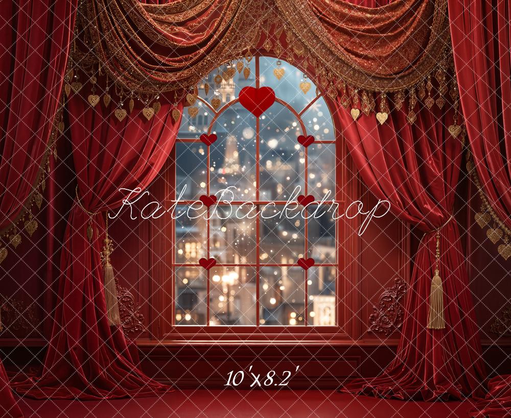 Kate Valentine's Day Red Heart Window Curtains Backdrop Designed by Emetselch