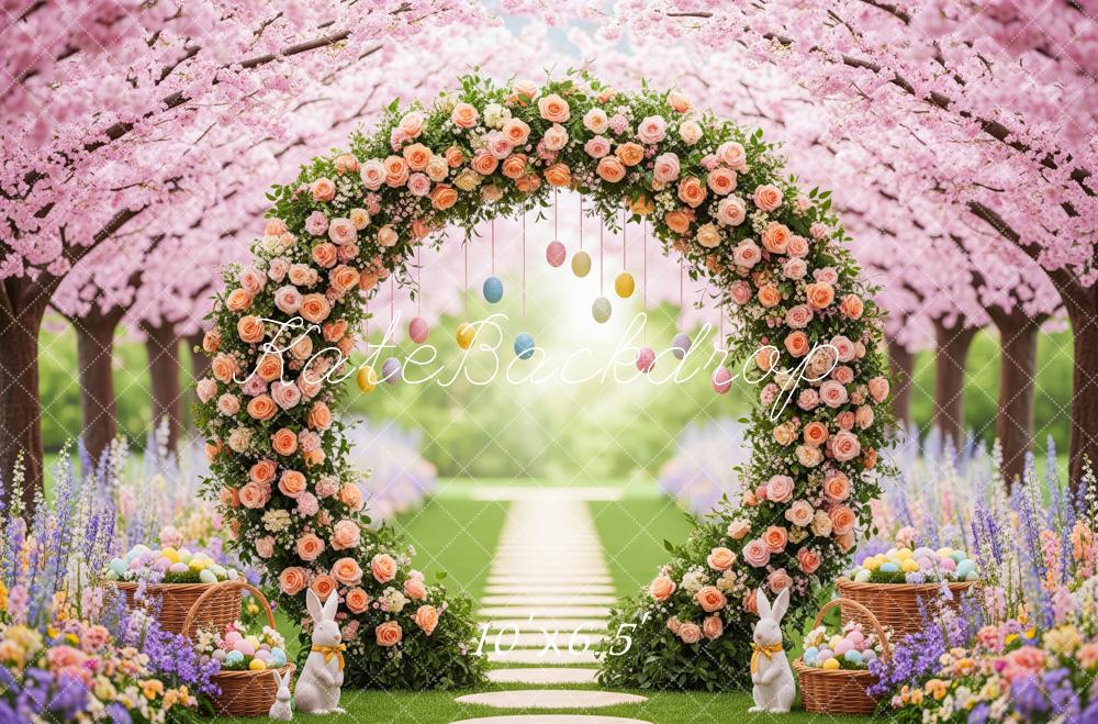 Kate Easter Bunny Flower Arch Pastel Eggs Spring Garden Backdrop Designed by Patty Roberts