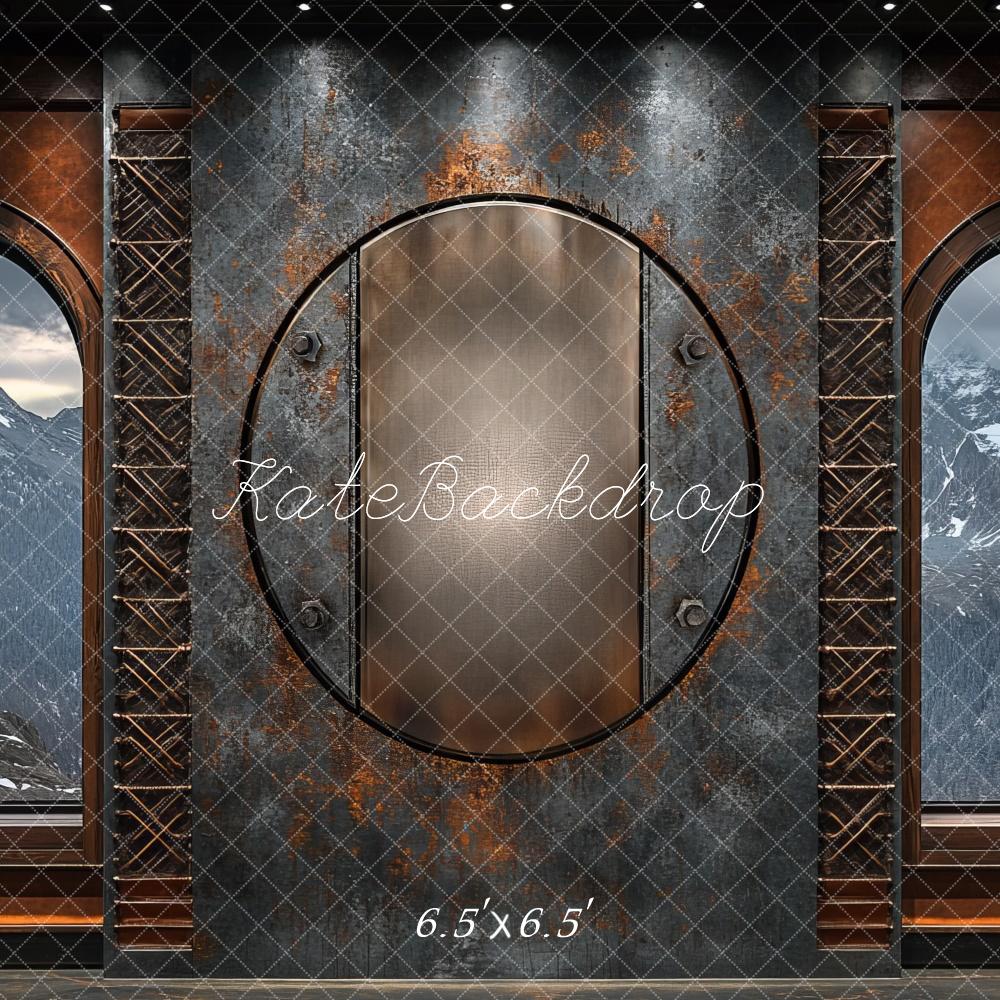 Kate Industrial Mountain View Porthole Backdrop Designed by Mini MakeBelieve