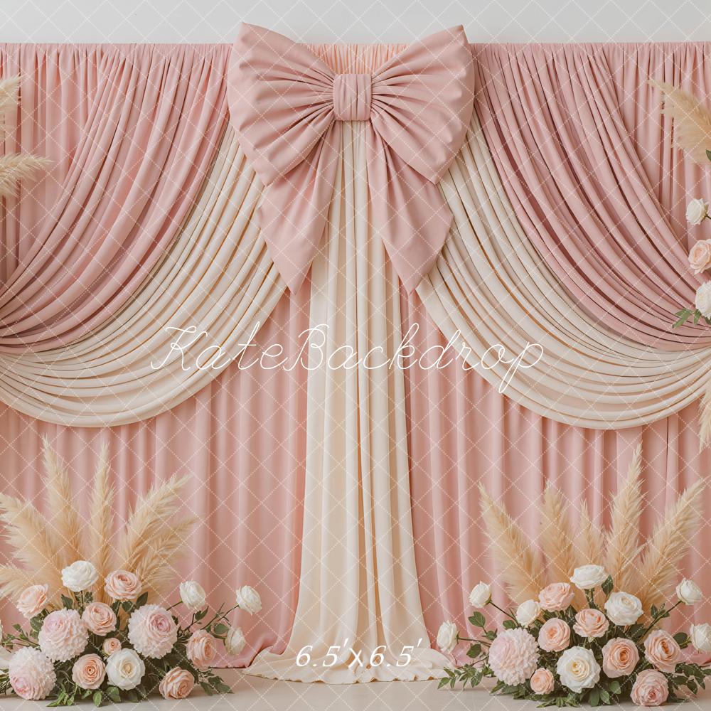Kate Spring Romantic Birthday Pink Drapes Bow Flower Arch Backdrop Designed by Mini MakeBelieve
