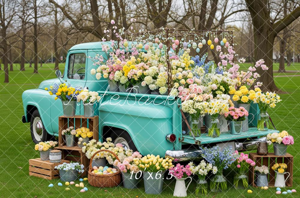 Kate Easter Truck Pastel Flowers Eggs Printed Backdrop Designed by Patty Roberts