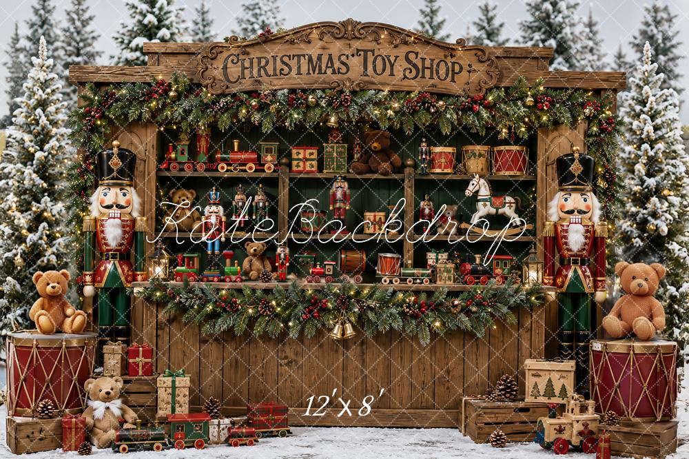 Kate Christmas Toy Shop Nutcracker Snowy Forest Printed Backdrop Designed by Ashley Paul