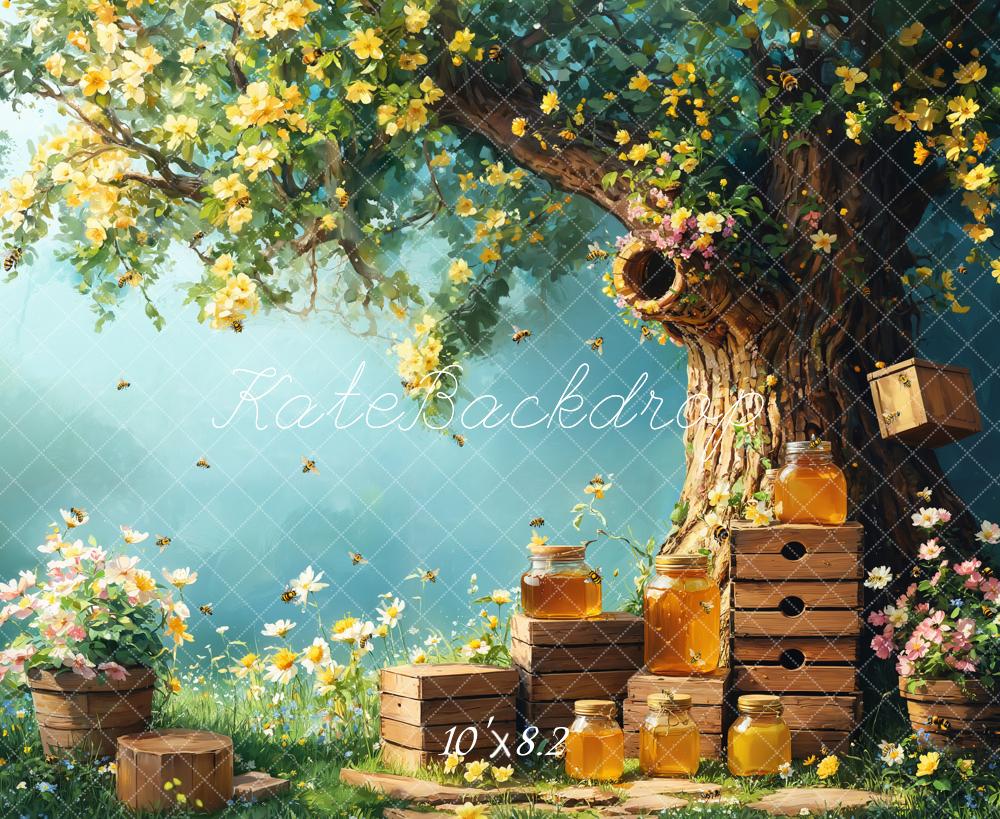 Kate Spring Floral Tree with Honey Jars Printed Backdrop for Kid Portraits Designed by Emetselch